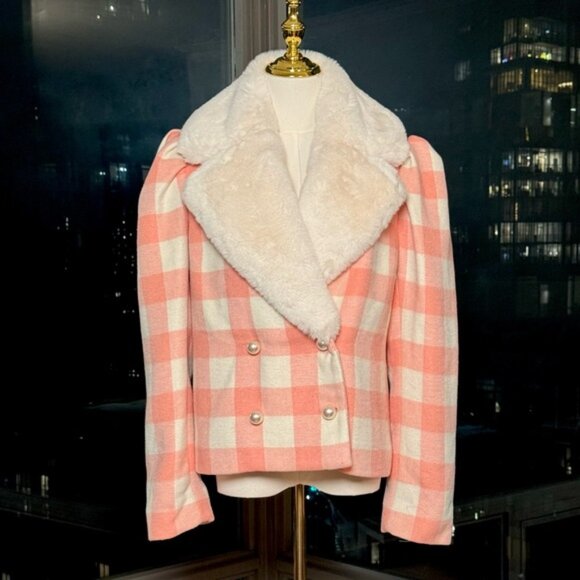 🆕 LOVESHACKFANCY 🧿 NWOT Dumont Faux Fur Collared Jacket, Crisp Peach - Sz M - Picture 3 of 16